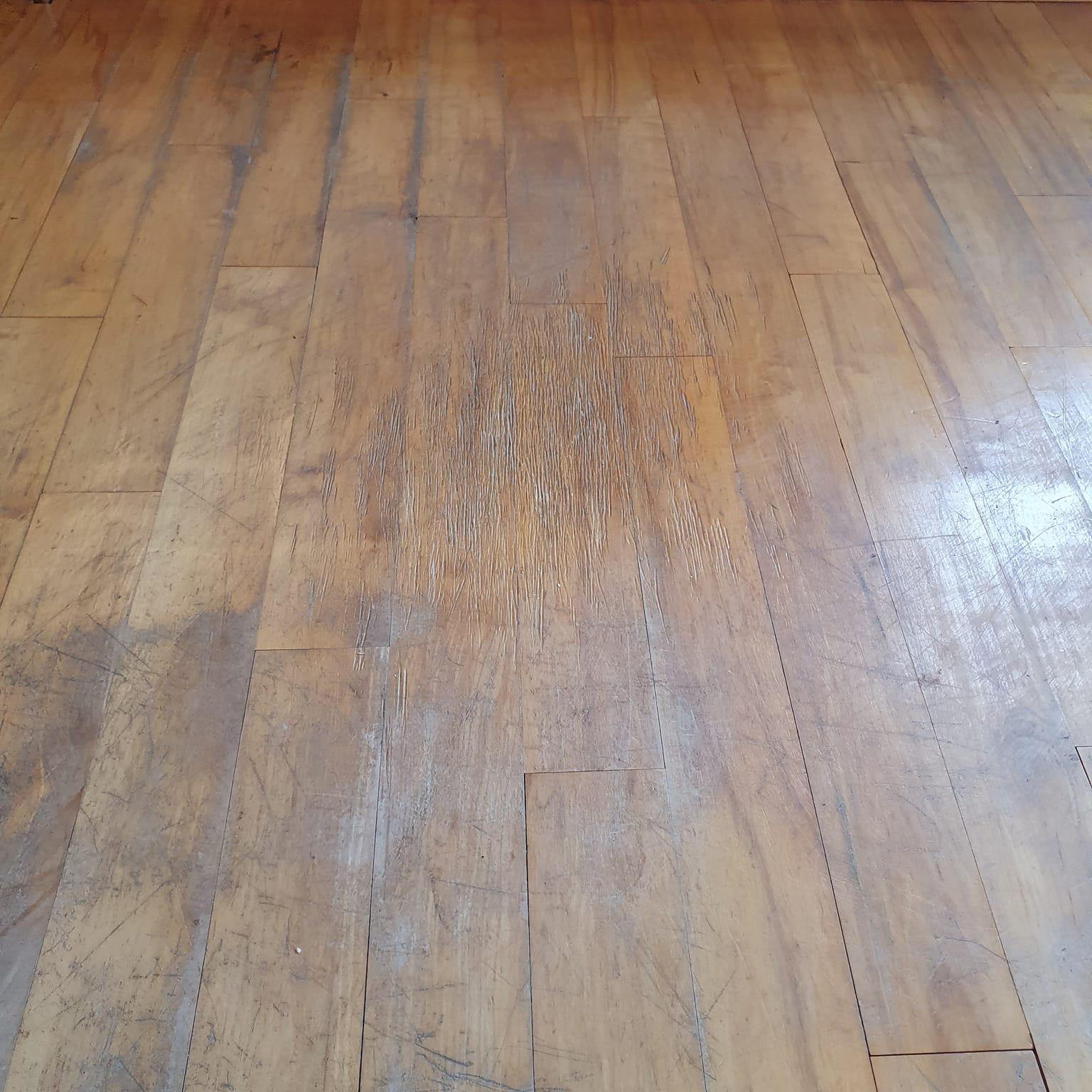 Scratched dull solid wood flooring