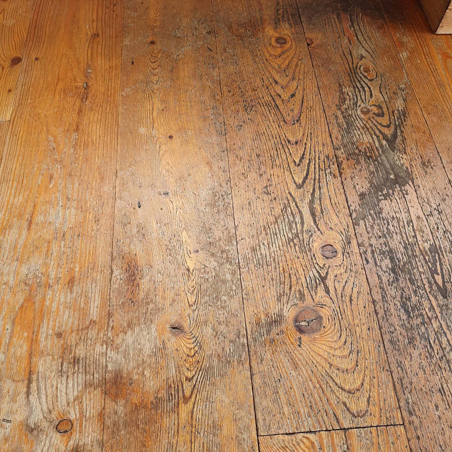 Damaged and faded hard wood floor