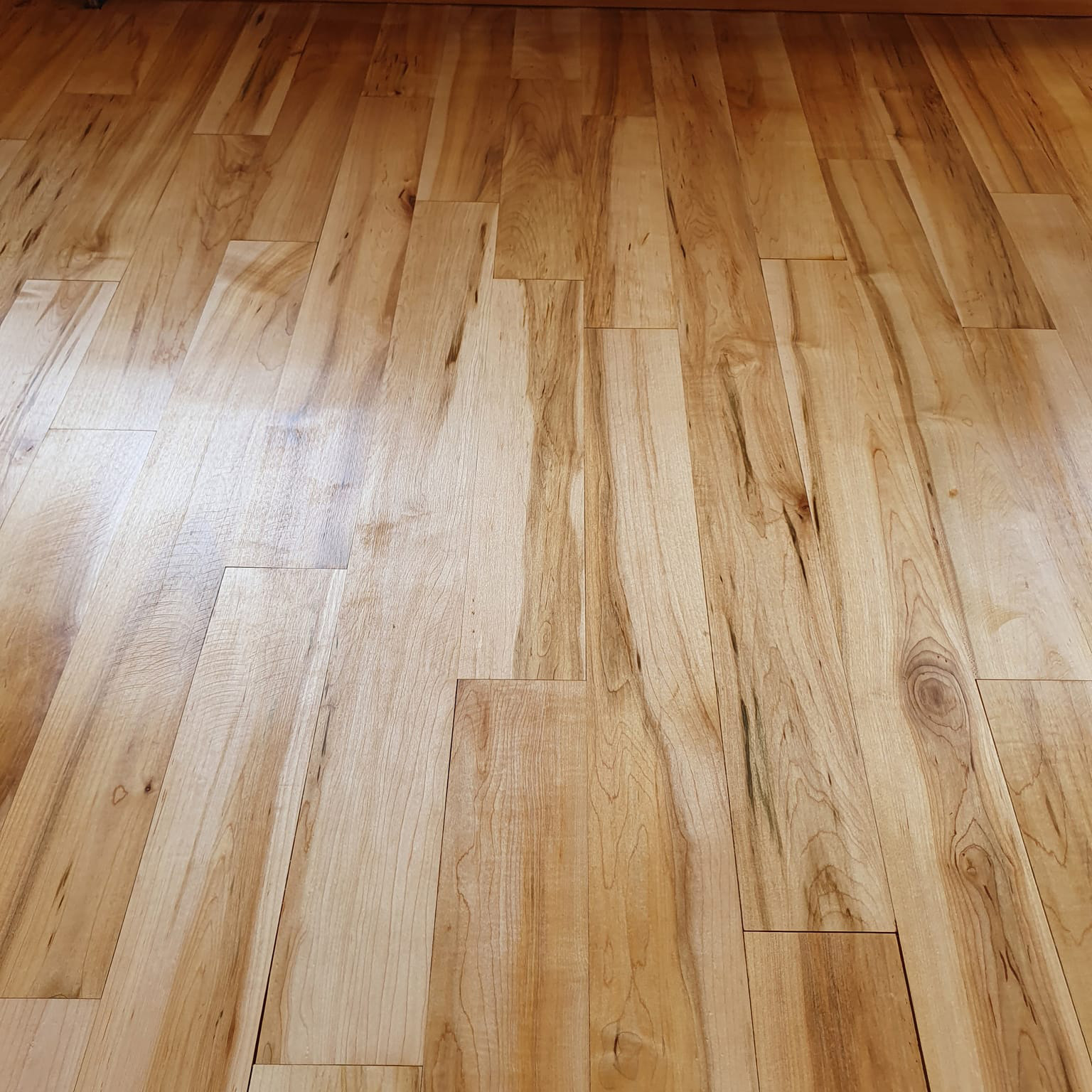 Sanded and varnished solid wood flooring